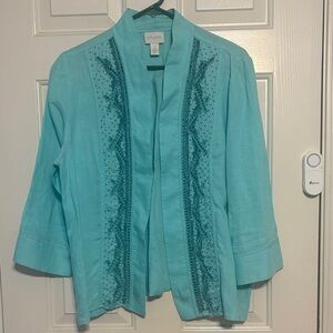 Chico's Teal Open Front Beaded Button Down